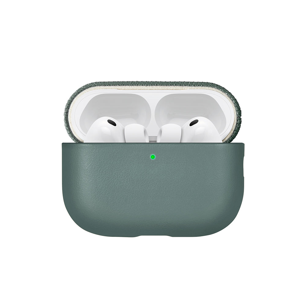 Apple AirPods Pro 3 Kılıf Qi M-Safe Şarj Özellikli Native Union Classic Serisi Suni Deri Kapak Yeşil
