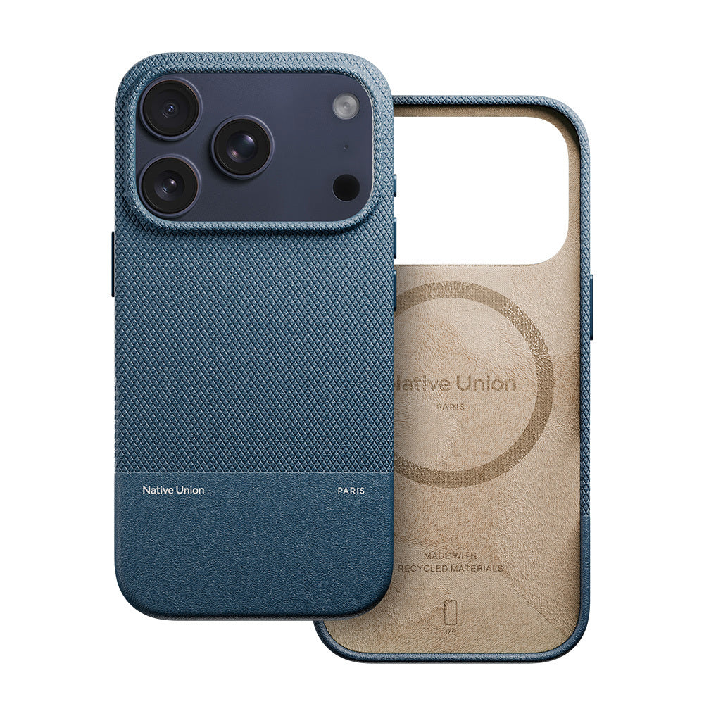 Apple iPhone 17 Pro Kılıf M-safe Şarj Özellikli Deri Dokulu Native Union RE Classic Serisi Kapak Lacivert