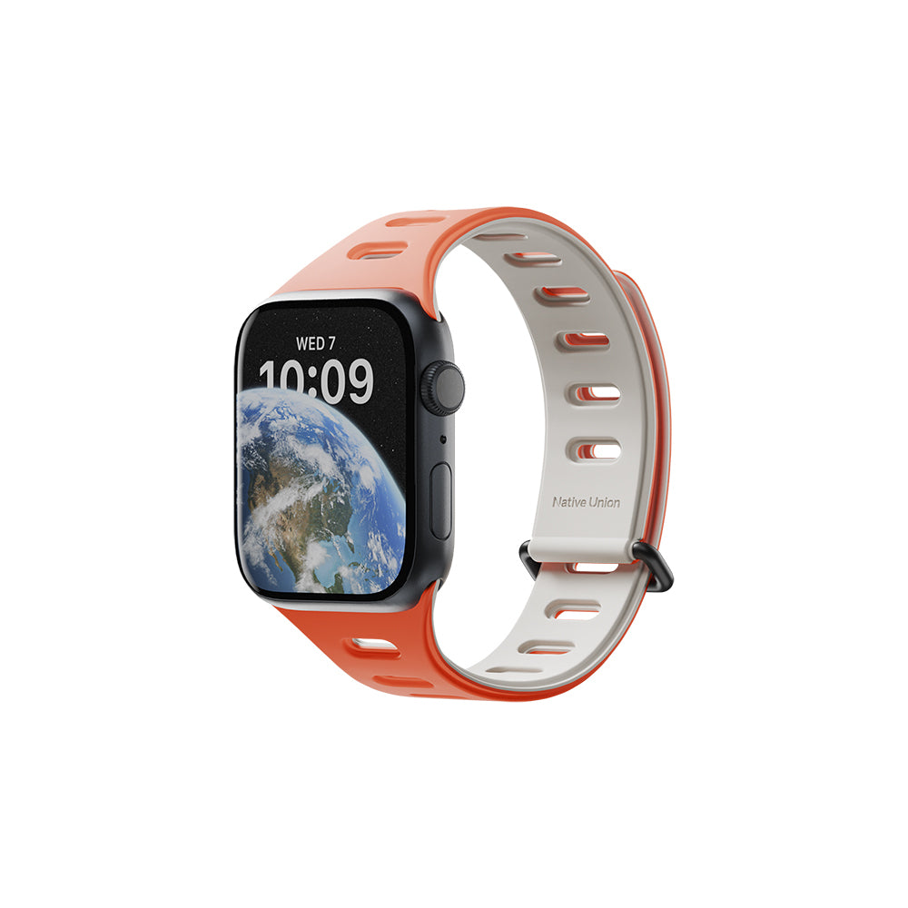 Apple Watch Native Union Active Band Serisi Silikon Kordon Turuncu-Gri