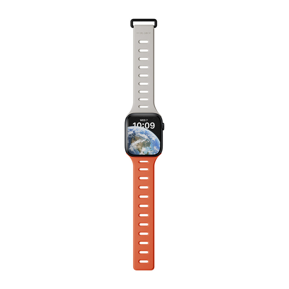 Apple Watch 7 45mm Native Union Active Watch Band Serisi Silikon Kordon Turuncu-Gri