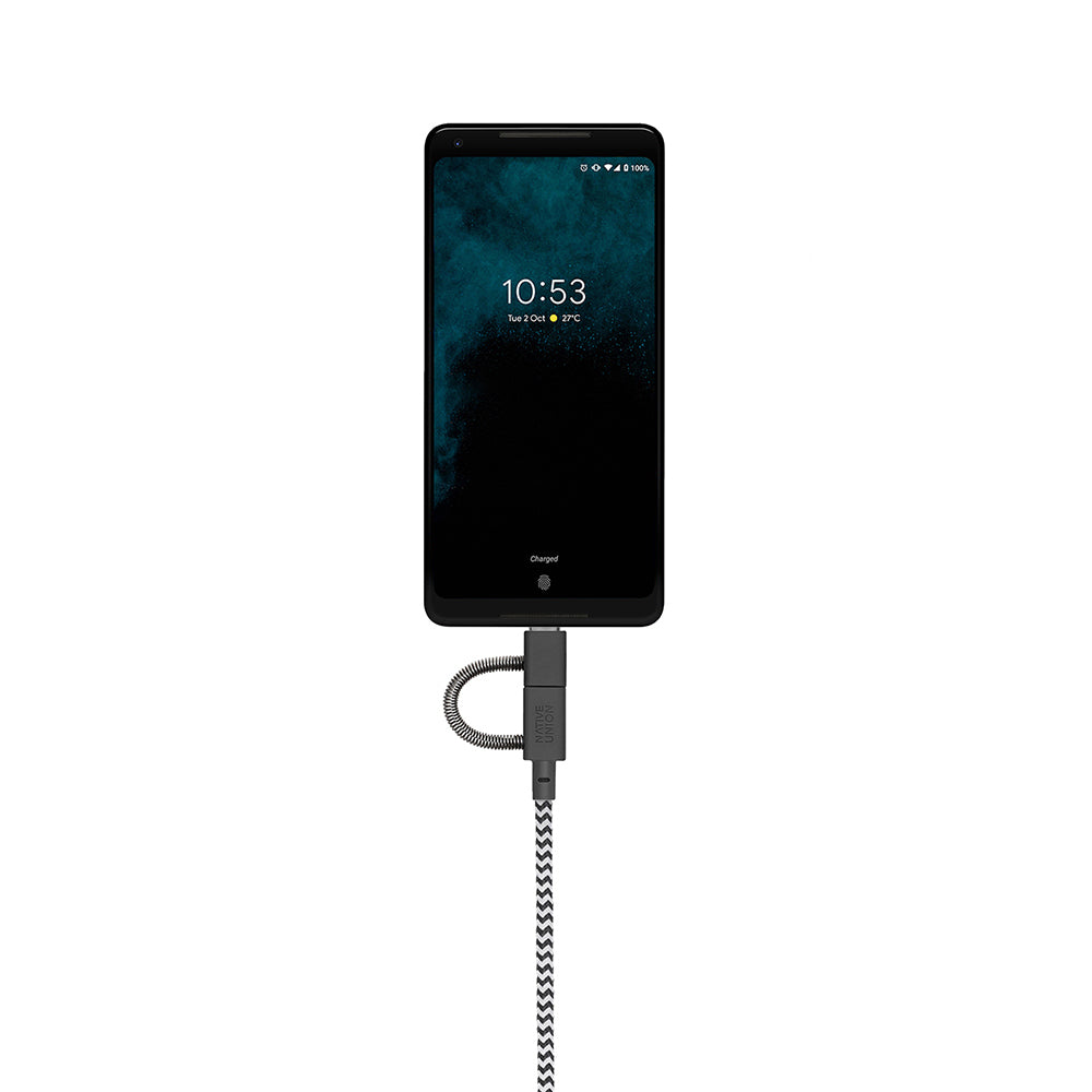 Native Union Belt Serisi 3in1 USB-A to Type-C - Lightning - Micro Şarj Kablosu 2M Siyah-Beyaz