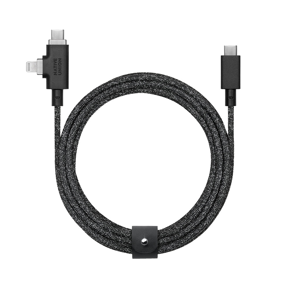 Native Union Belt Serisi Duo Pro Type-C to Type-C - Lightning Şarj Kablosu 240W 2.4M Siyah