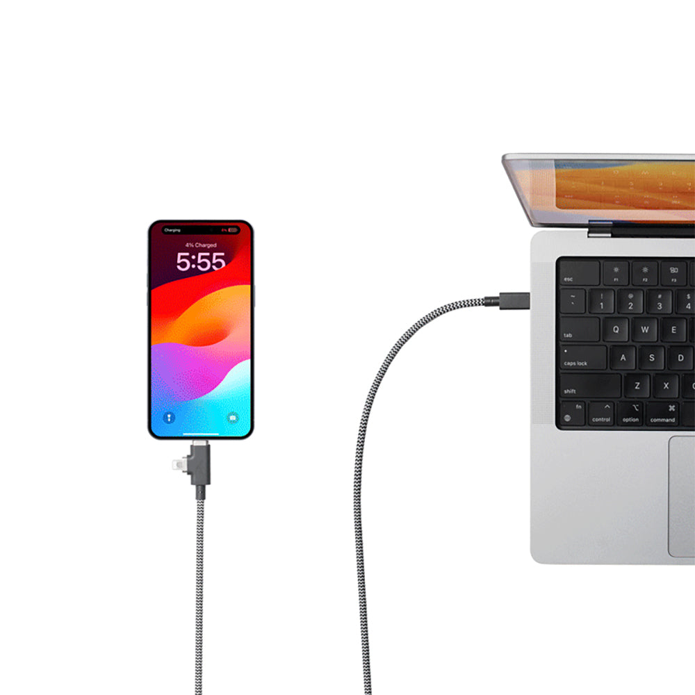 Native Union Belt Serisi Duo Pro Type-C to Type-C - Lightning Şarj Kablosu 240W 2.4M Siyah-Beyaz