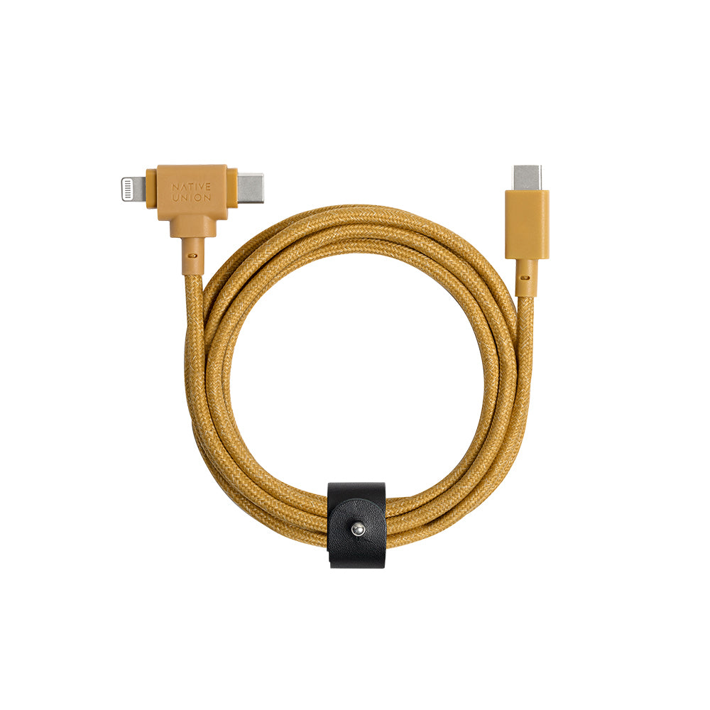 Native Union Belt Serisi Duo Type-C to Type-C - Lightning Şarj Kablosu 60W 1.5M Kahverengi