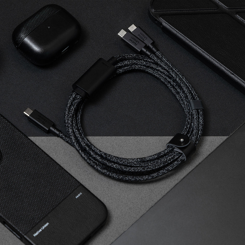 Native Union Belt Serisi PD 2in1 Type-C To Type-C Hızlı Şarj Özellikli Şarj ve Data Kablosu 140W 2M Siyah