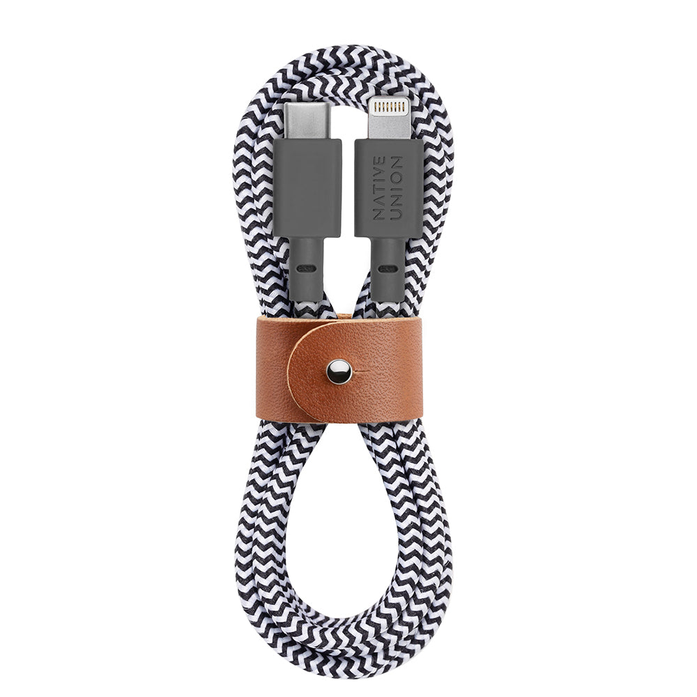 Native Union Belt Serisi Type-C to Lightning Şarj Kablosu 1.2M Siyah-Beyaz