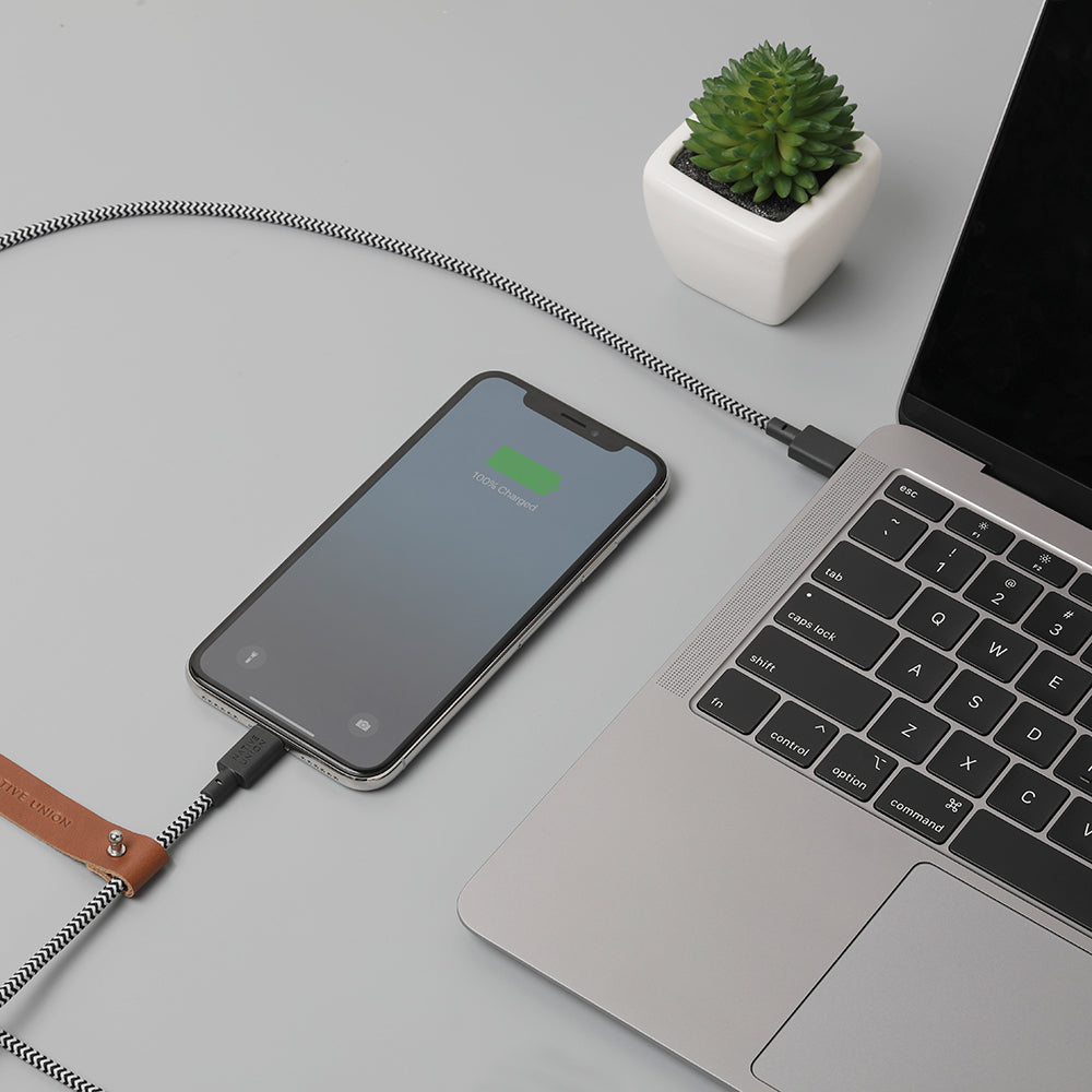 Native Union Belt Serisi Type-C to Lightning Şarj Kablosu 1.2M Siyah-Beyaz