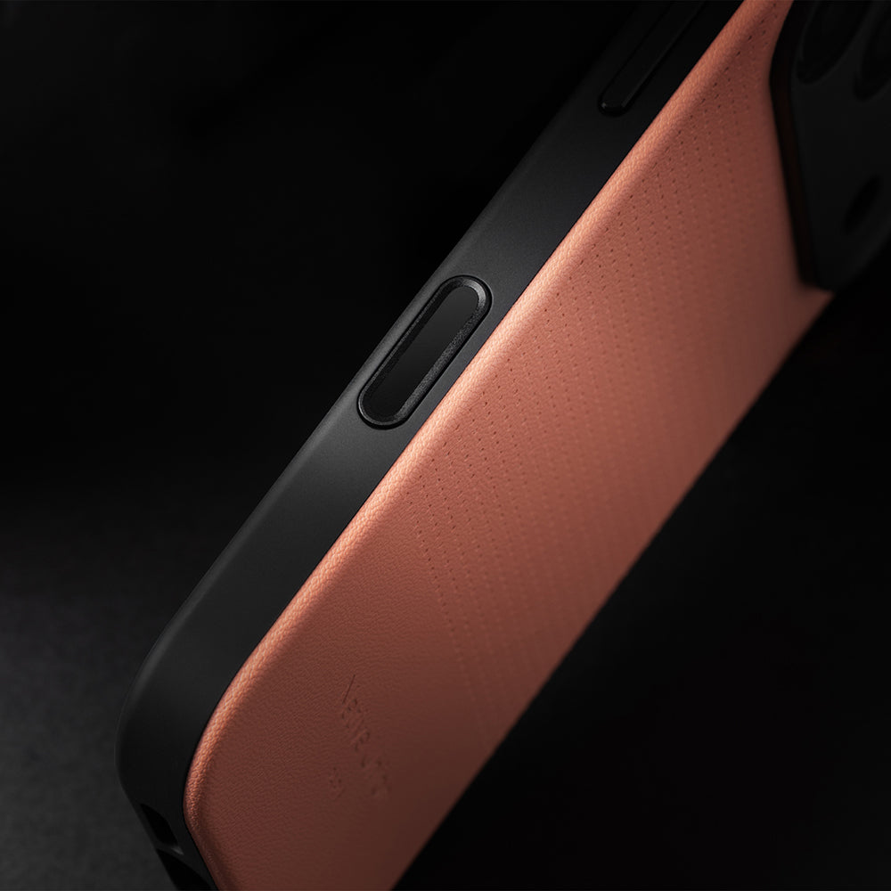 Active Serisi iPhone 17 Pro Magsafe Uyumlu Deri Dokulu Turuncu Kılıf