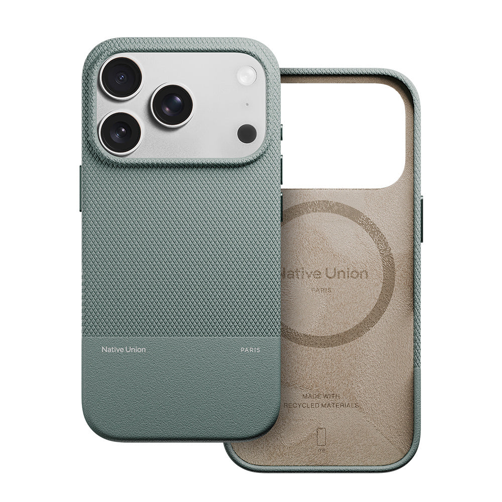 Apple iPhone 17 Pro Kılıf M-safe Şarj Özellikli Deri Dokulu Native Union RE Classic Serisi Kapak Koyu Yeşil