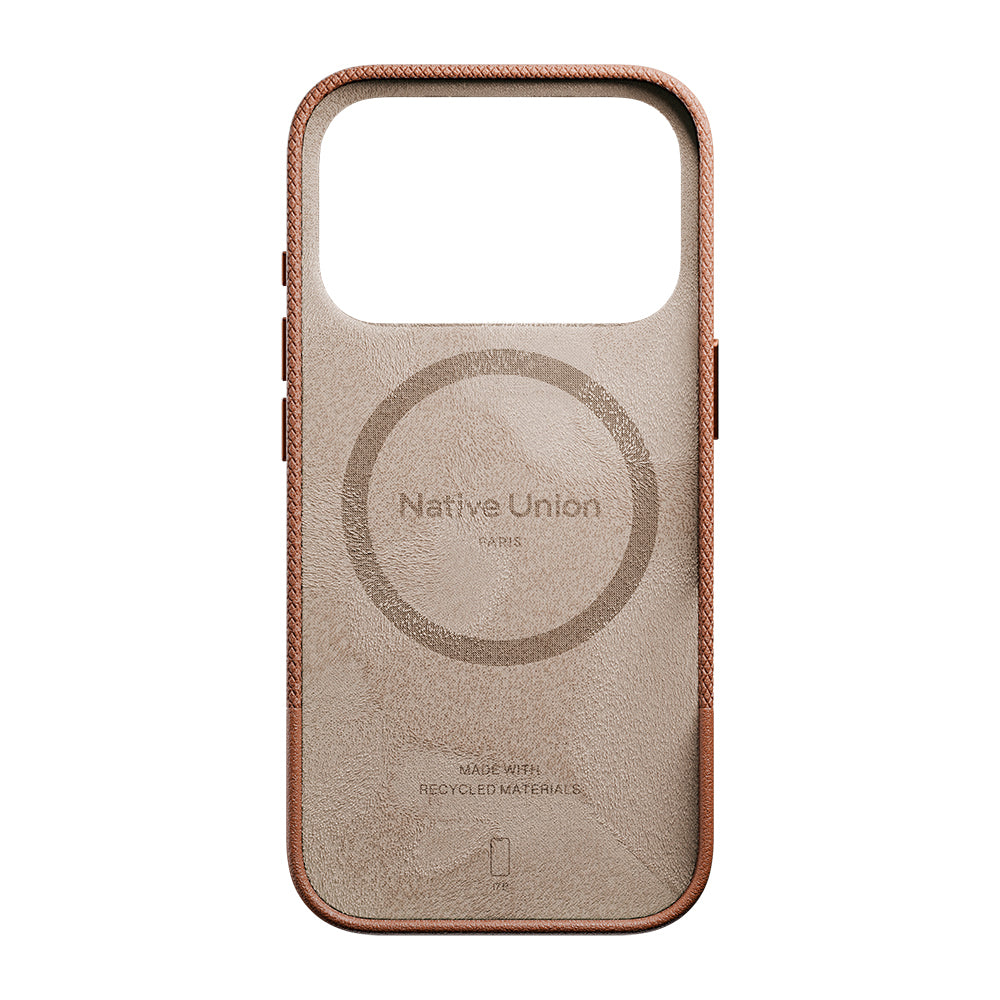Apple iPhone 17 Pro Kılıf M-safe Şarj Özellikli Deri Dokulu Native Union RE Classic Serisi Kapak Kahverengi