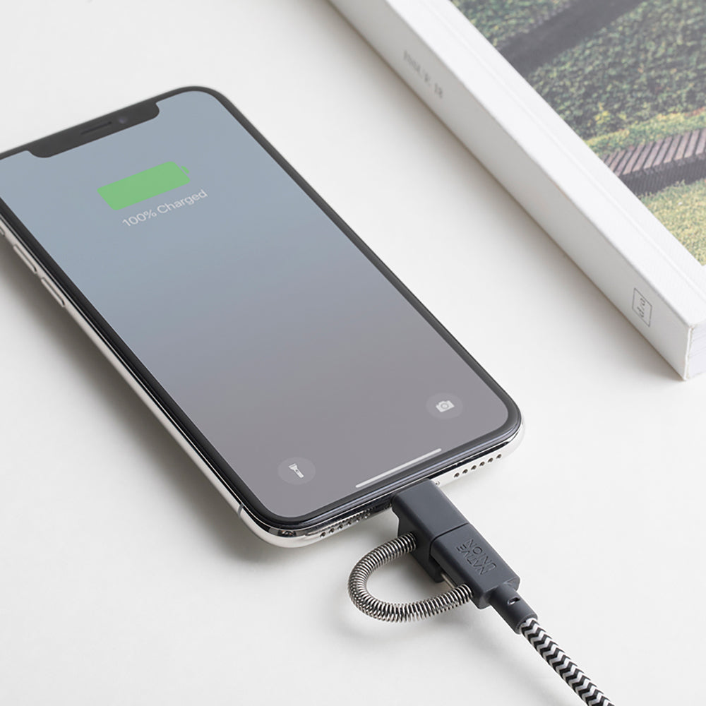 Native Union Belt Serisi 3in1 USB-A to Type-C - Lightning - Micro Şarj Kablosu 2M Siyah-Beyaz