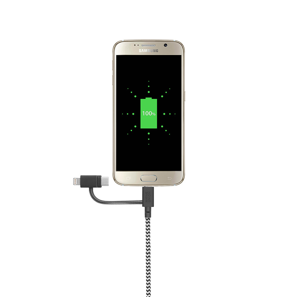 Native Union Belt Serisi 3in1 USB-A to Type-C - Lightning - Micro Şarj Kablosu 2M Siyah-Beyaz