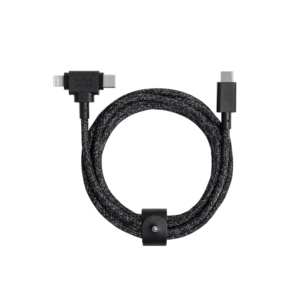 Native Union Belt Serisi Duo Type-C to Type-C - Lightning Şarj Kablosu 60W 1.5M Siyah