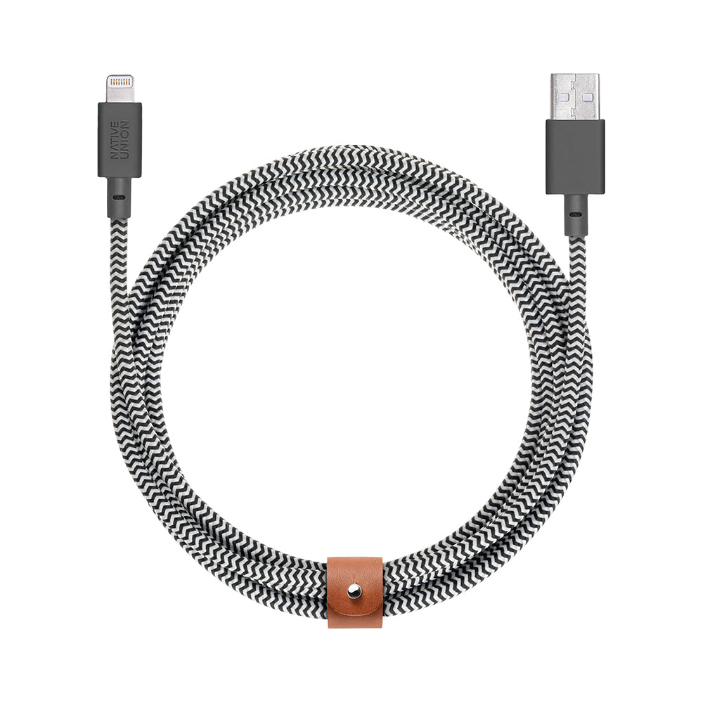 Native Union Belt Serisi USB-A to Lightning Şarj Kablosu 3M Siyah-Beyaz