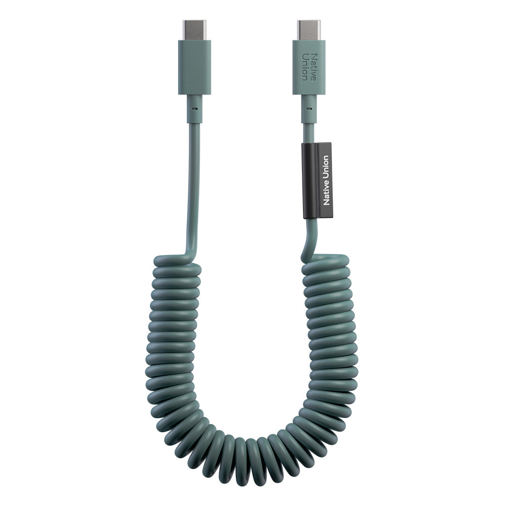Native Union POP Serisi Type-C to Type-C Spiralli Şarj Kablosu 60W 1.2M Koyu Yeşil