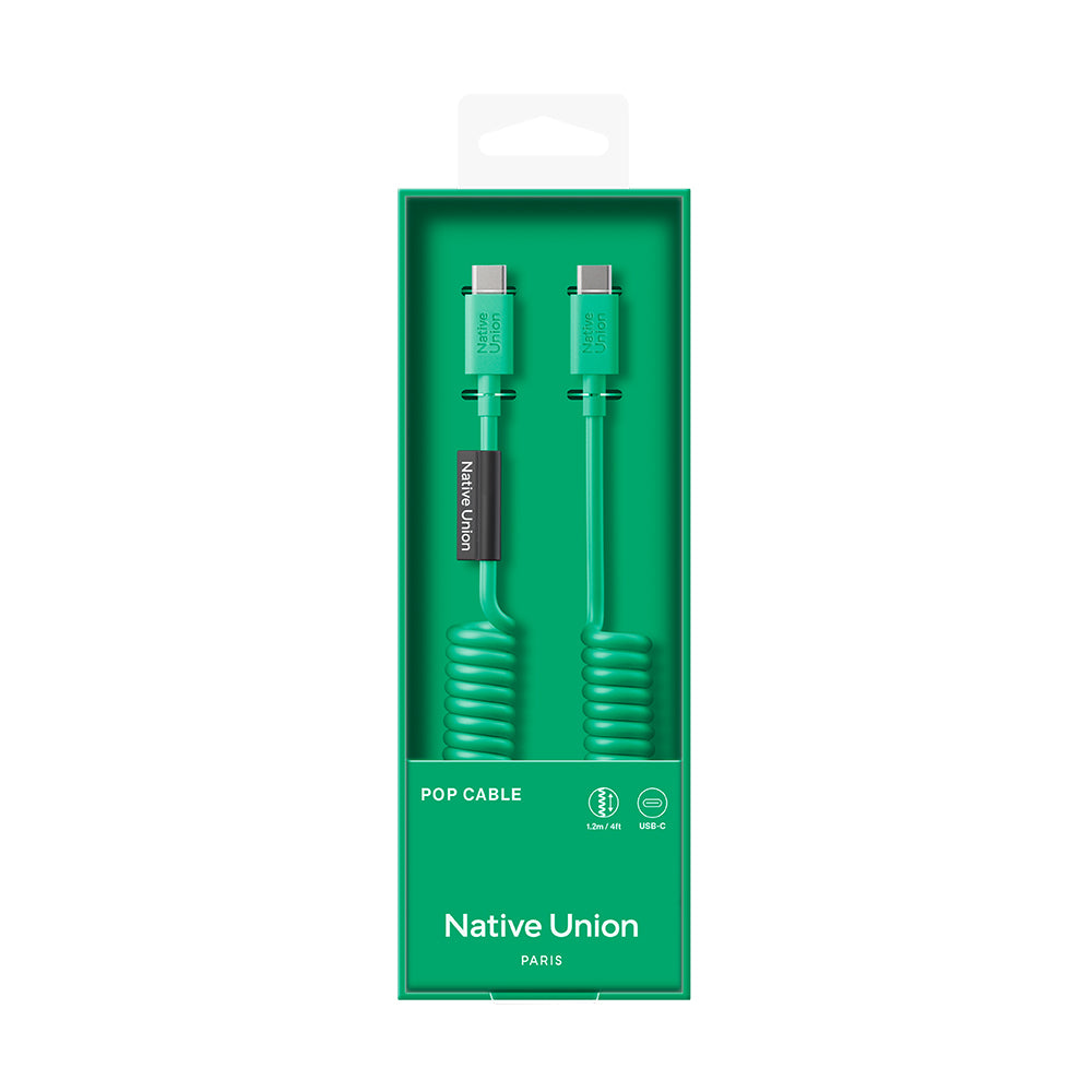 Native Union POP Serisi Type-C to Type-C Spiralli Şarj Kablosu 60W 1.2M Yeşil
